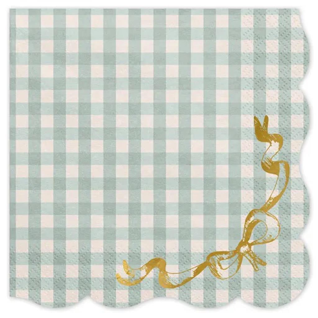 Guardanapos Xadrez Verde com Laço Dourado, 12 unid.