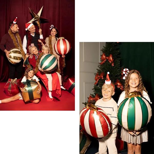 Kit 3 Balões Bolas de Natal às Riscas Metalizadas Foil