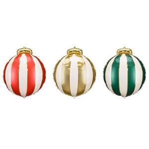 Kit 3 Balões Bolas de Natal às Riscas Metalizadas Foil