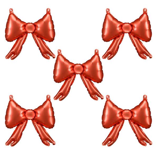 Kit 5 Balões Laços de Natal Vermelho Metalizado Foil