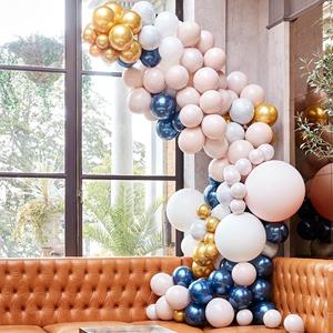 Kit Arco 200 Balões Mármore, Dourado e Azul Cromado