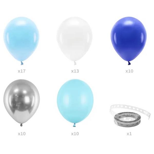 Kit Arco 60 Balões Azul e Prateado