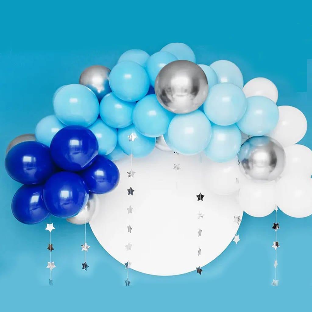 Kit Arco 60 Balões Azul e Prateado