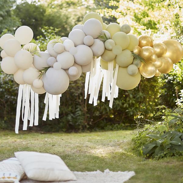 Kit Arco 70 Balões Nature com Folhas e Fitas Decorativas