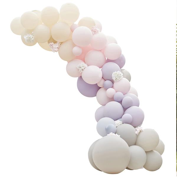 Kit Arco 75 Balões Mix Pastel e Hortênsias Decorativas