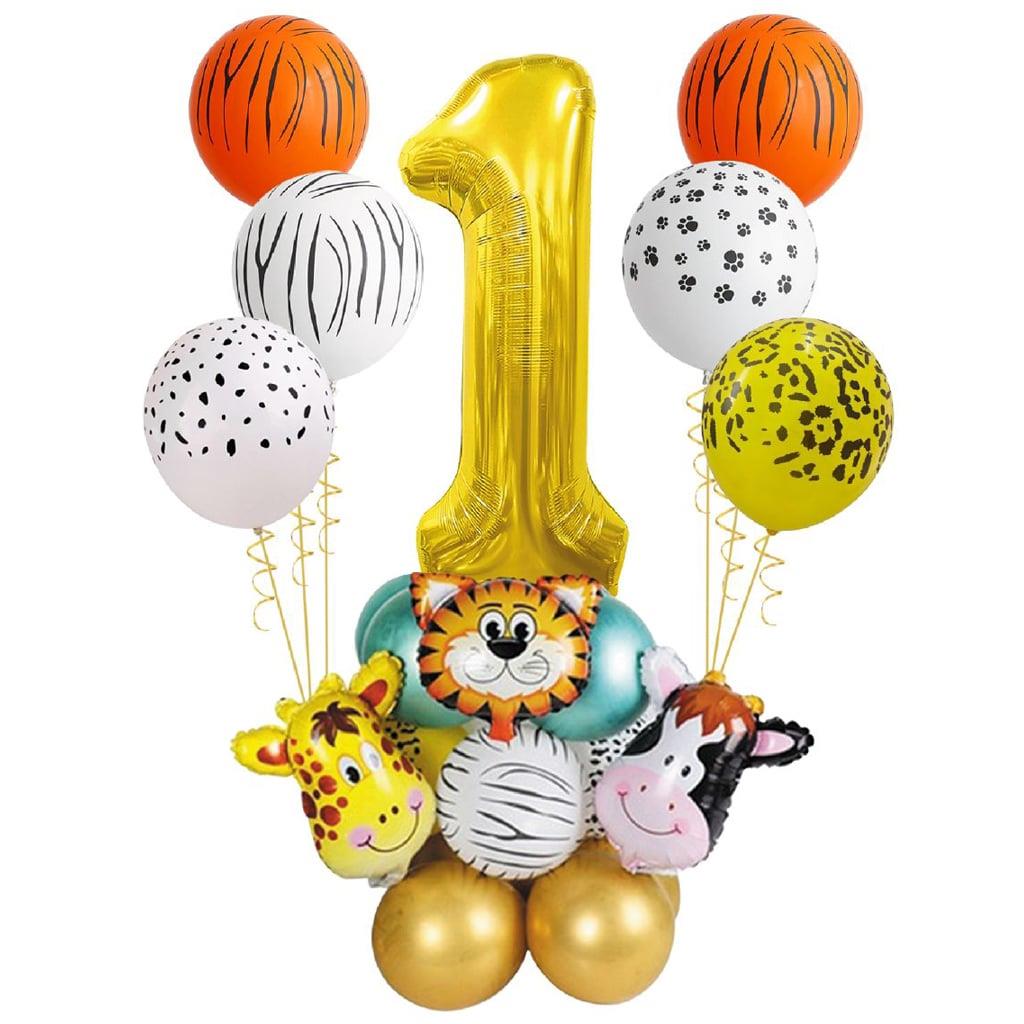 Kit Balões Animais da Selva e Número 1 Dourado