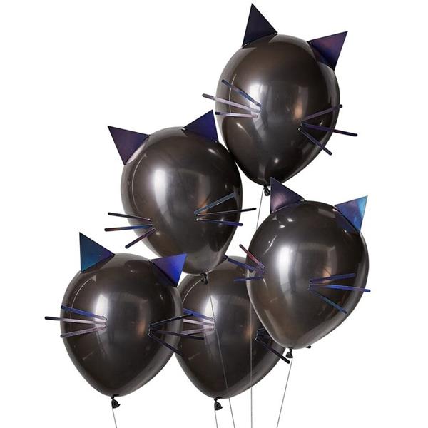 Kit Balões Gatos com Orelhas e Bigodes Látex, 5 unid.