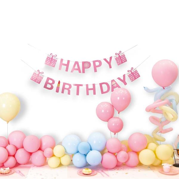 Kit Balões Pastel e Grinalda Happy Birthday