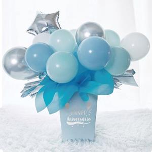 Kit Bouquet de Balões com Caixa Feliz Aniversário Azul