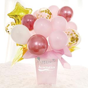 Kit Bouquet de Balões com Caixa Feliz Aniversário Rosa