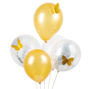 Kit Bouquet de Balões com Confetis e Borboletas Douradas
