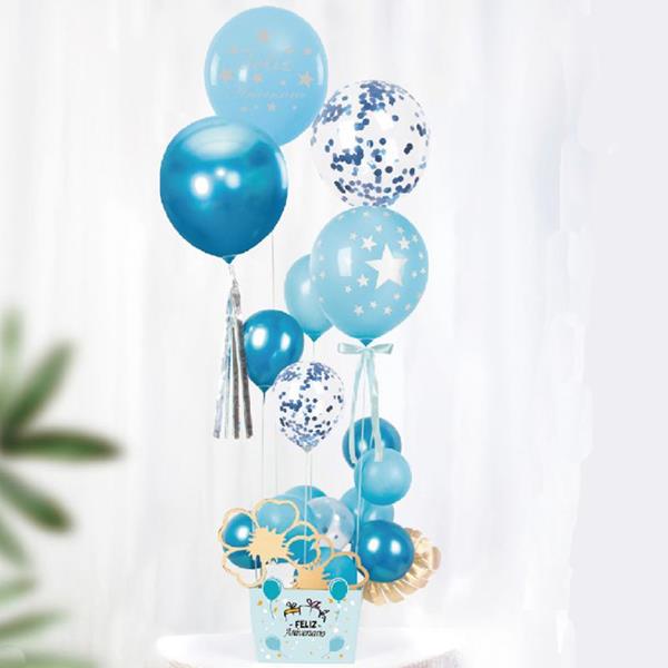Kit Bouquet de Balões com Confetis e Caixa Azul