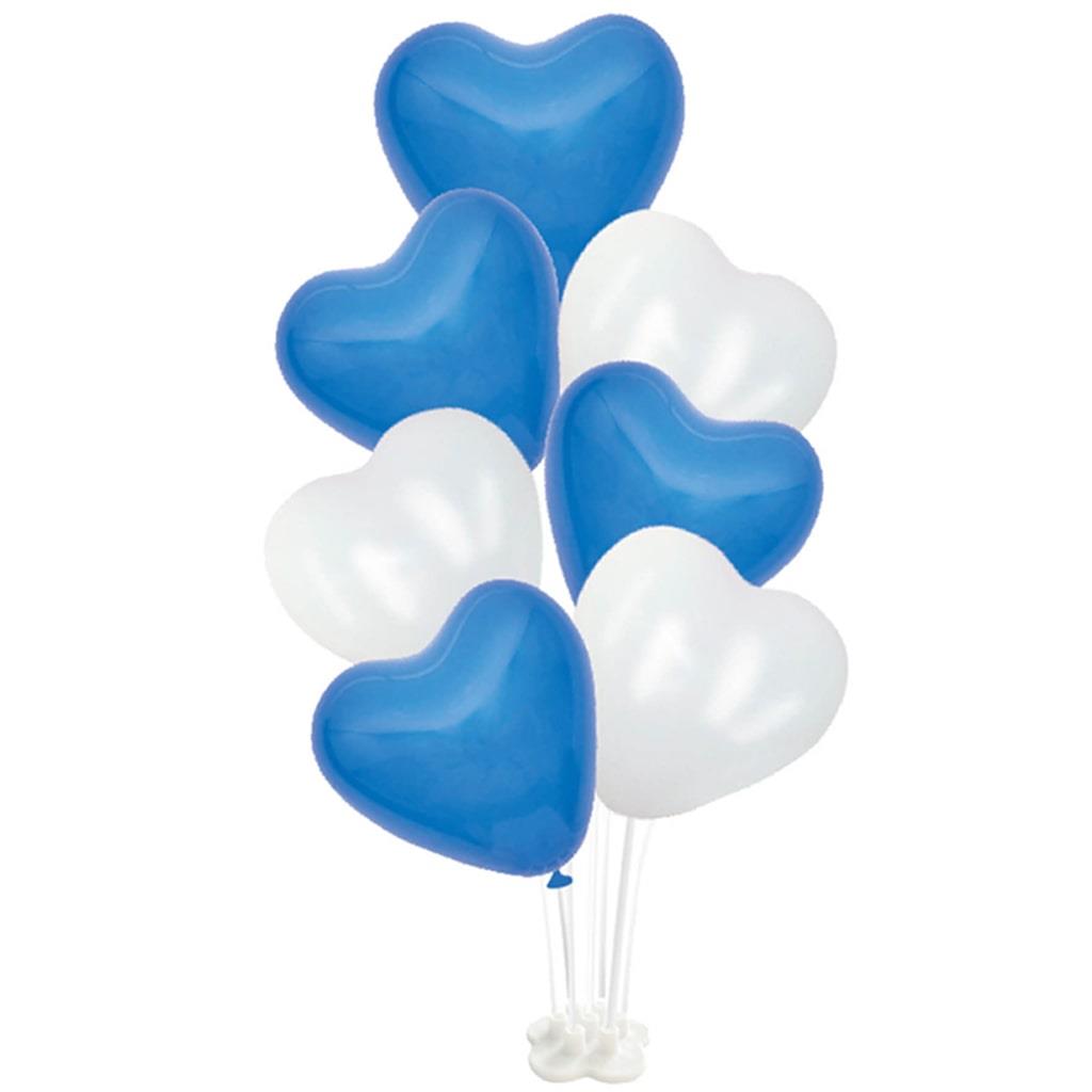 Kit Bouquet de Balões Coração Azul e Branco