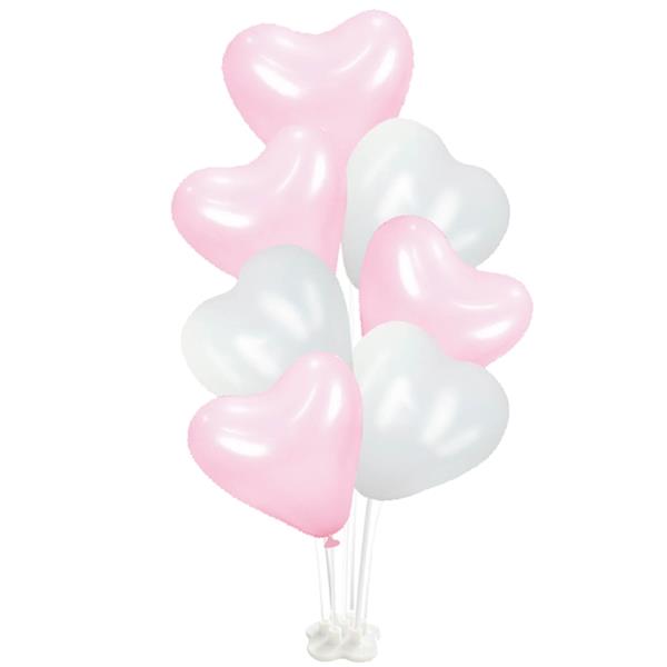 Kit Bouquet de Balões Coração Rosa e Branco
