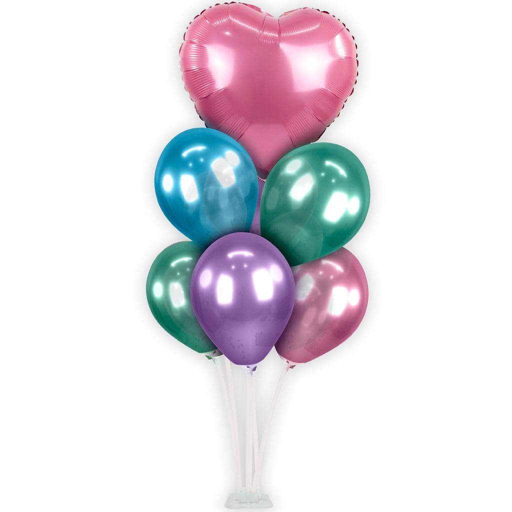 Kit Bouquet de Balões Cromados e Coração Rosa, 100 cm