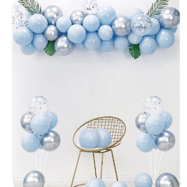 Kit Bouquets e Grinalda de Balões Azul com Folhas