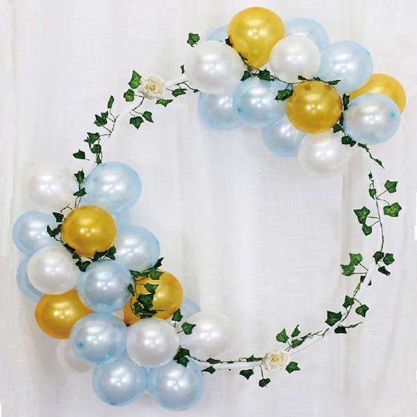 Kit Grinalda Balões Azuis, Pérola e Dourados com Flores