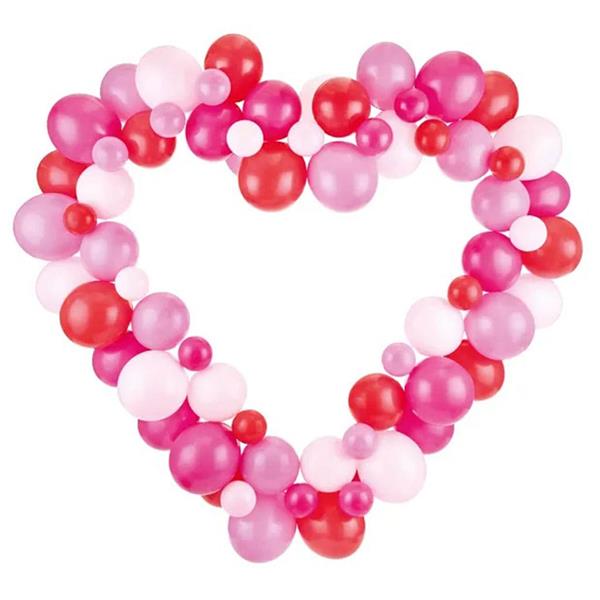 Kit Grinalda Balões Coração Rosa e Vermelho