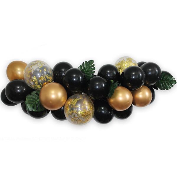 Kit Grinalda com Balões Pretos e Dourados