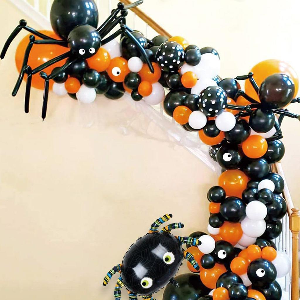 Kit Grinalda de Balões Laranja e Preto com Aranhas Halloween