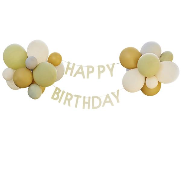 Kit Grinalda Happy Birthday com Balões Verde e Dourado