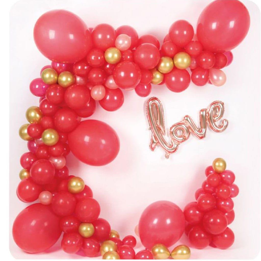Kit Grinalda Love Balões Vermelhos e Dourados