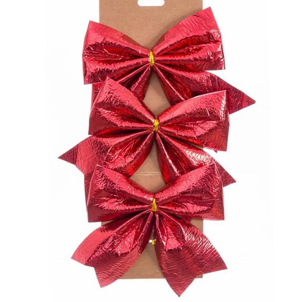 Laços de Natal Vermelho Metalizado, 3 unid.