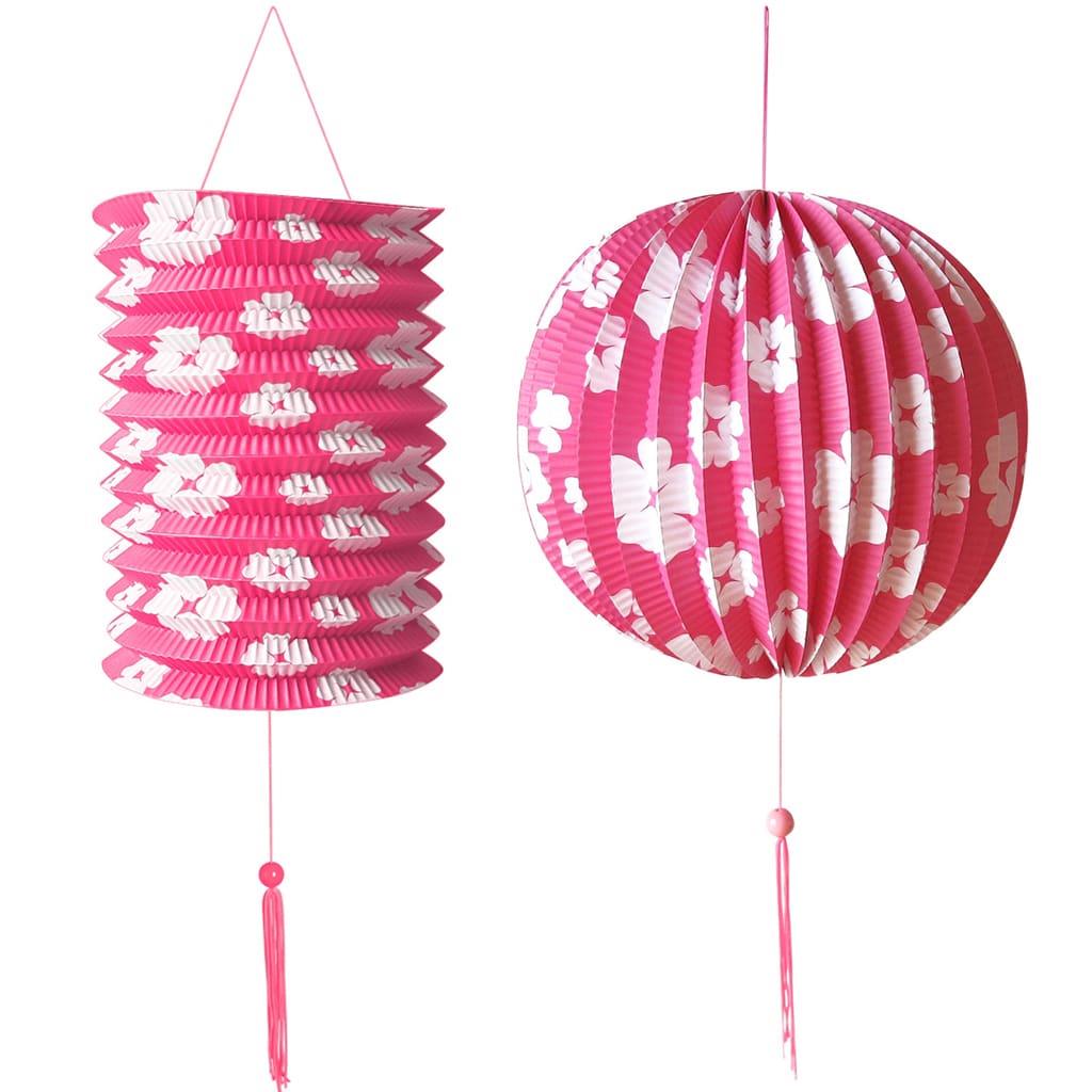 Lanterna e Balão de Papel Rosa com Flores