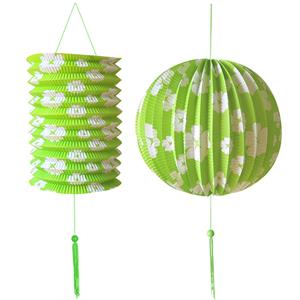 Lanterna e Balão de Papel Verde com Flores