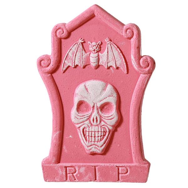 Lápide RIP Rosa com Caveira e Morcego em Esferovite