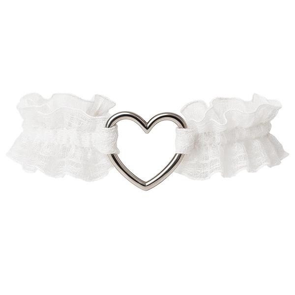 Liga de Renda Branca com Coração Prateado