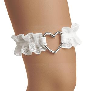 Liga de Renda Branca com Coração Prateado Liga de Renda Branca com Coração Prateado