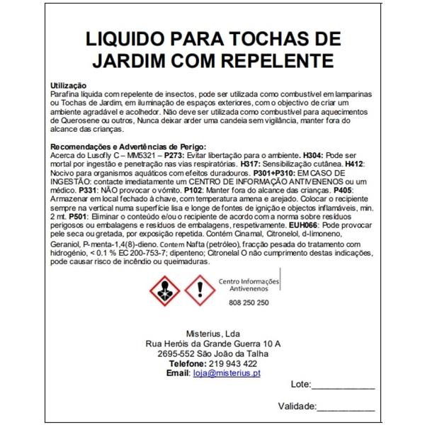 Líquido para Tochas de Jardim com Repelente, 1 Litro