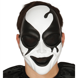 Máscara Arlequim Assassino Preto e Branco em Plástico