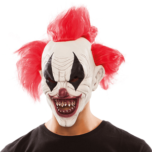 Máscara Látex Palhaço Demoníaco com Cabelo Vermelho