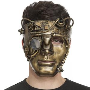 Máscara Steampunk Dourada com Monóculo