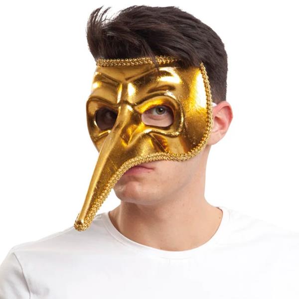 Máscara Veneziana Dourada Nariz Longo
