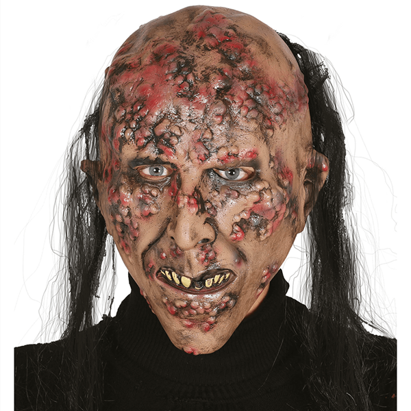 Máscara Zombie Infetado com Cabelo em Látex