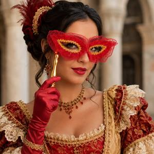 Mascarilha Época Renda Vermelha com Suporte