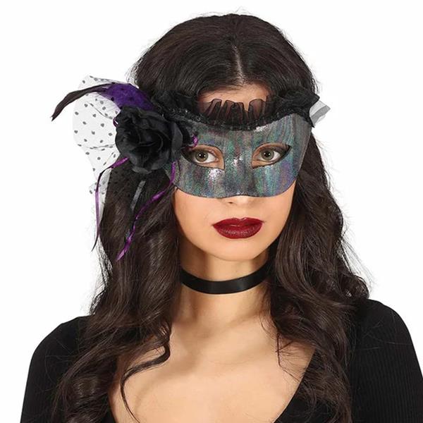Mascarilha Iridescente com Tule e Flor