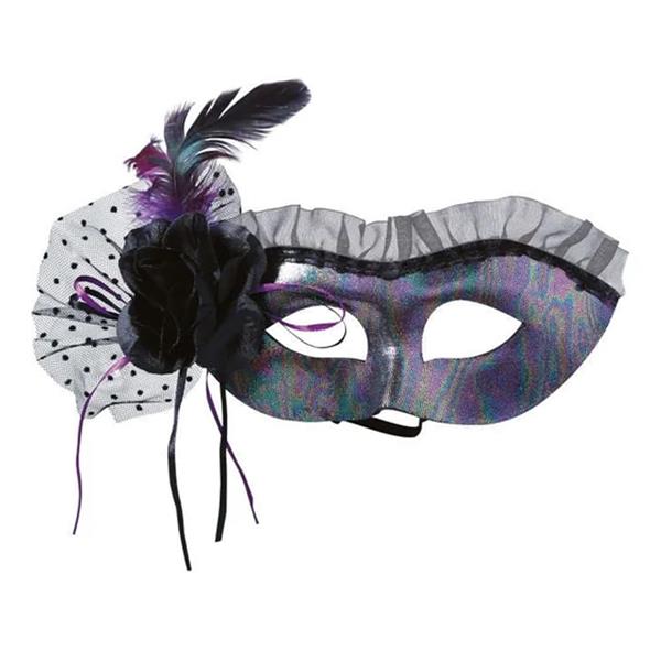 Mascarilha Iridescente com Tule e Flor