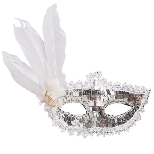 Mascarilha Prateada com Flor e Pluma