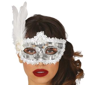 Mascarilha Prateada com Flor e Pluma