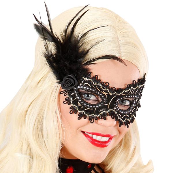 Mascarilha Preta com Pena Burlesque