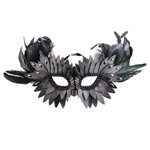 Mascarilha Preta com Plumas e Brilhantes Iridescentes