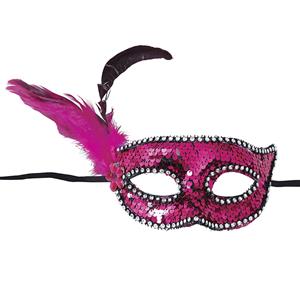 Mascarilha Rosa com Lantejoulas e Penas Mascarilha Rosa com Lantejoulas e Penas