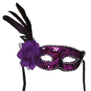 Mascarilha Roxa com Lantejoulas, Flor e Penas Mascarilha Roxa com Lantejoulas, Flor e Penas