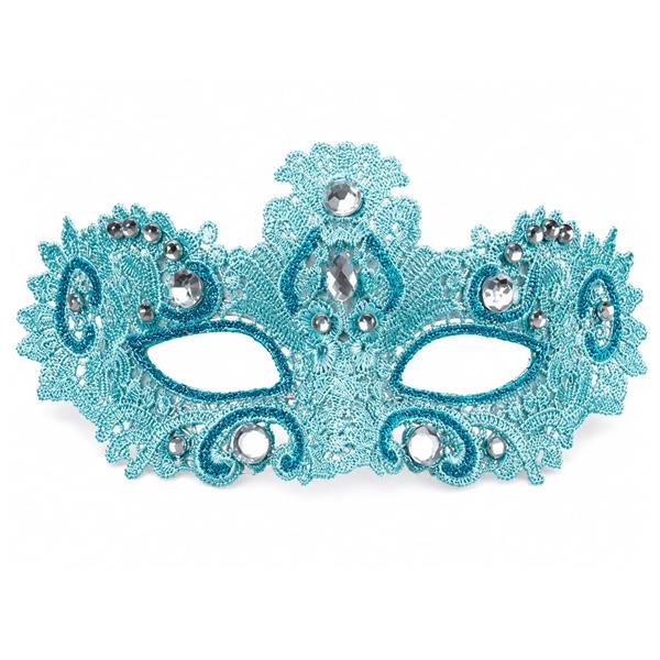 Mascarilha Veneziana Azul Rendada com Pedras Preciosas