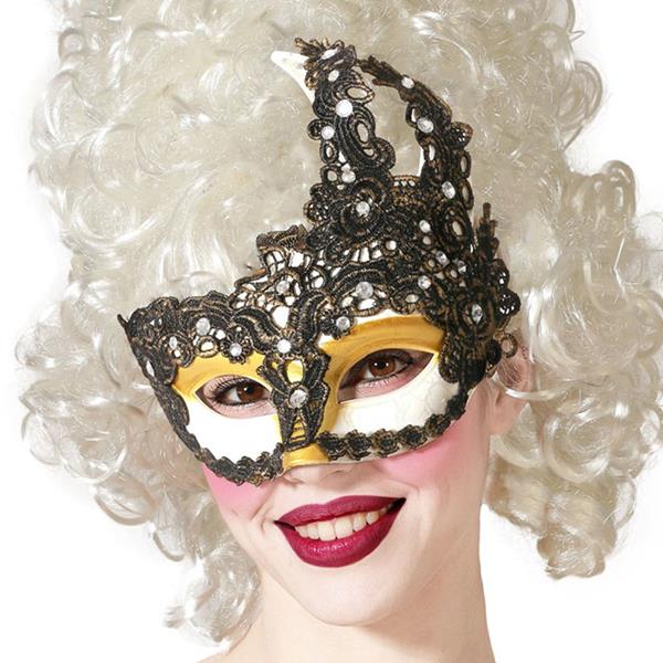 Mascarilha Veneziana Bordada Dourada e Branca Mascarilha Veneziana Bordada Dourada e Branca