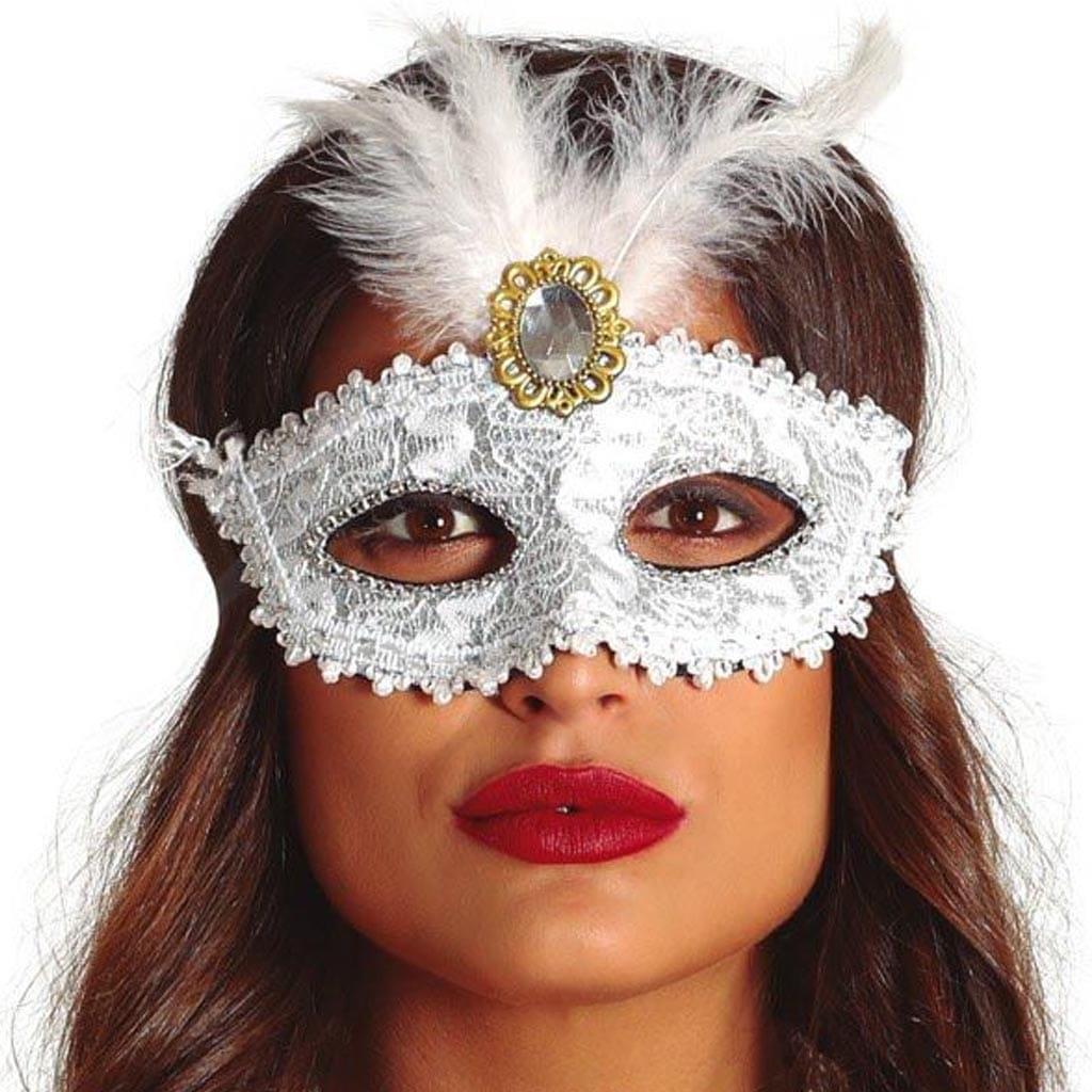 Mascarilha Veneziana Branca com Plumas Mascarilha Veneziana Branca com Plumas